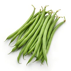 Fototapeta premium Fresh Green Beans Piled on White Background – Raw Organic String Beans for Healthy Cooking and Meal Prep