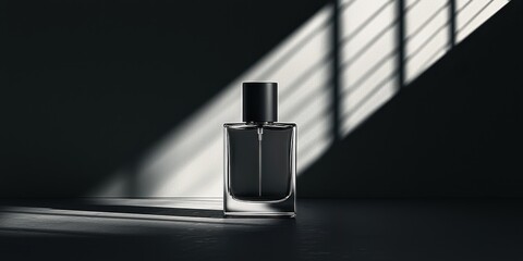 Perfume day with fragrance and spray idea. A perfume bottle illuminated by dramatic shadows.