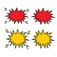  Comic Book Explosion Effects in Red and Yellow with Black Outlines - Dynamic Pop Art Style Clipart on White Background