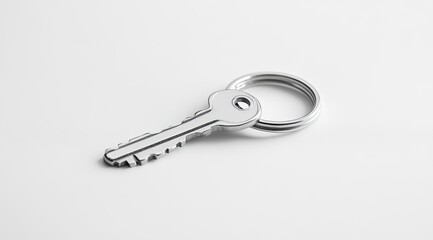Silver key on white background