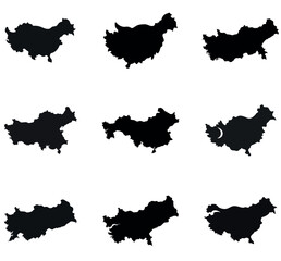 Turkey Map Silhouette Bundle - Black and White Turkey  Vector Shapes for Geography and Education
