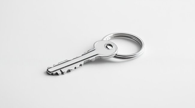Silver key on white background
