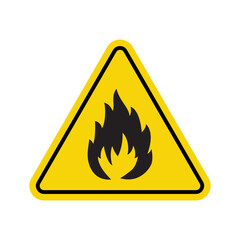 fire hazard warning sign with flame symbol in yellow triangle
