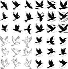 Flying Birds Silhouette Set – Elegant Bird Vector Collection Birds in Flight Silhouettes – Minimalist Nature Clipart Pack