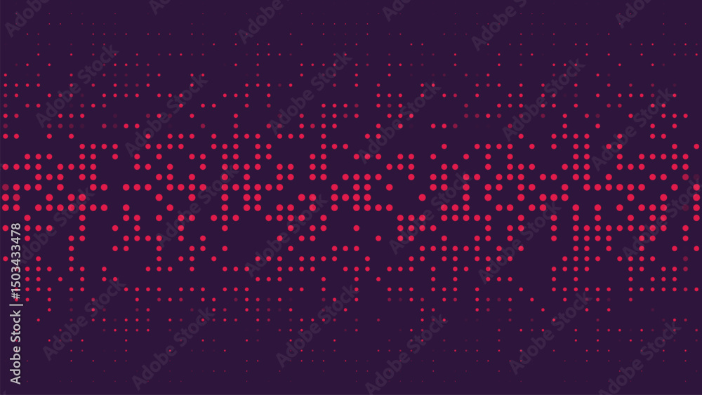 Poster pink glowing dots pattern on dark purple background, dynamic data matrix, futuristic pixel design, d