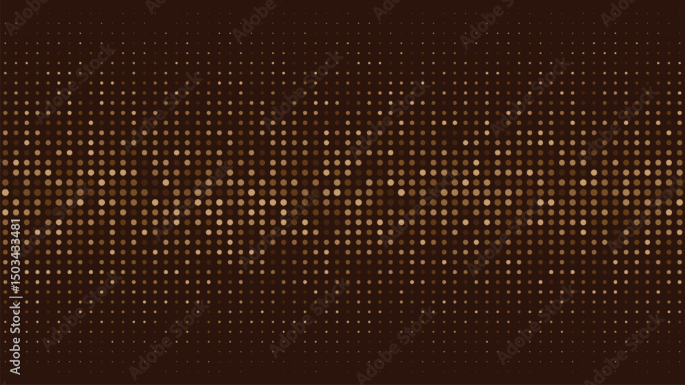 Poster geometric and abstract design with circular dots in varying sizes and shades of brown on a dark back