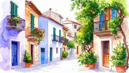 European Village Colorful Houses street high resolution photo