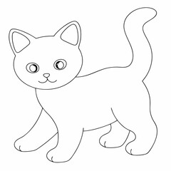 Cat coloring page simple and minimal line art illustration on white background