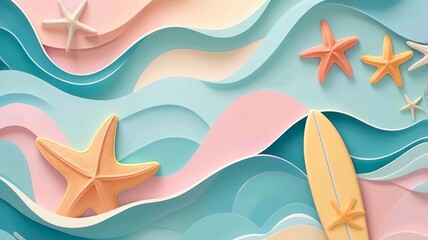 Naklejka premium Gentle Ocean Waves and Marine Life