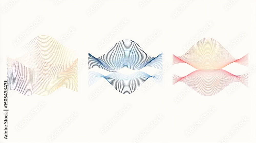 Aufkleber abstract wave forms in pastel colors. three distinct, soft-hued wave patterns against a white backgr