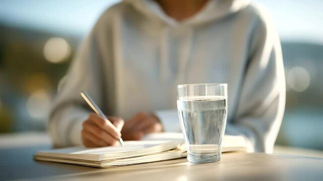 A person tracking fitness goals and hydration by a planner