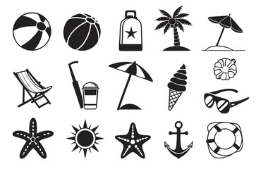 Monochrome Summer Holiday Symbols Set