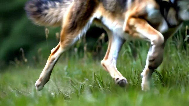 A wolf sprints through tall grass, low and swift, chasing with unmatched speed