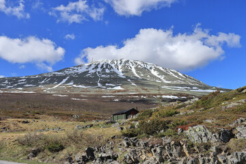  Blue sky above the snowy mountain - Gaustatoppen