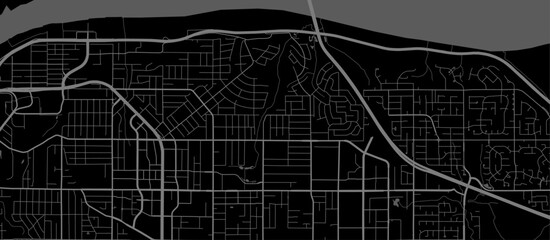 Dark black Surrey city area horizontal vector background map, streets and water cartography illustration.