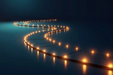 A winding path illuminated by warm, golden fairy lights against a dark, serene background, creating a magical ambiance