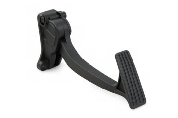 Close-up of a black car pedal, highlighting acceleration and speed control, isolated on a transparent background