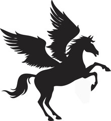 Black Winged Pegasus Silhouette - Sharp Minimalist Vector Illustration of Mythical Horse