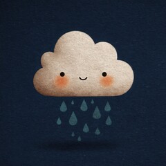 Charming Cartoonish Cloud and Cheerful Raindrops: Cute Whimsical Weather Illustration