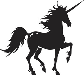 Striking Black Unicorn Silhouette - Minimalist Mythical Creature Vector Illustration