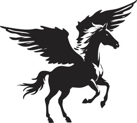 Fototapeta premium Black Winged Pegasus Silhouette - Sharp Minimalist Vector Illustration of Mythical Horse