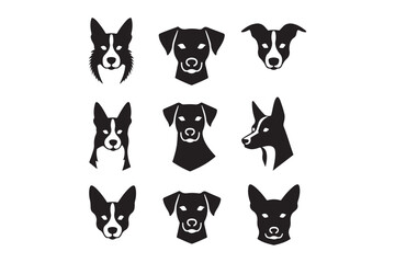 Dog Faces Vector Set Stylish Pet Icons Collection