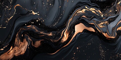 Abstract fluid art, dark colors, gold accents