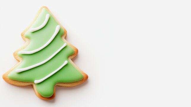 Festive green tree-shaped cookie decorated with icing during the holiday season