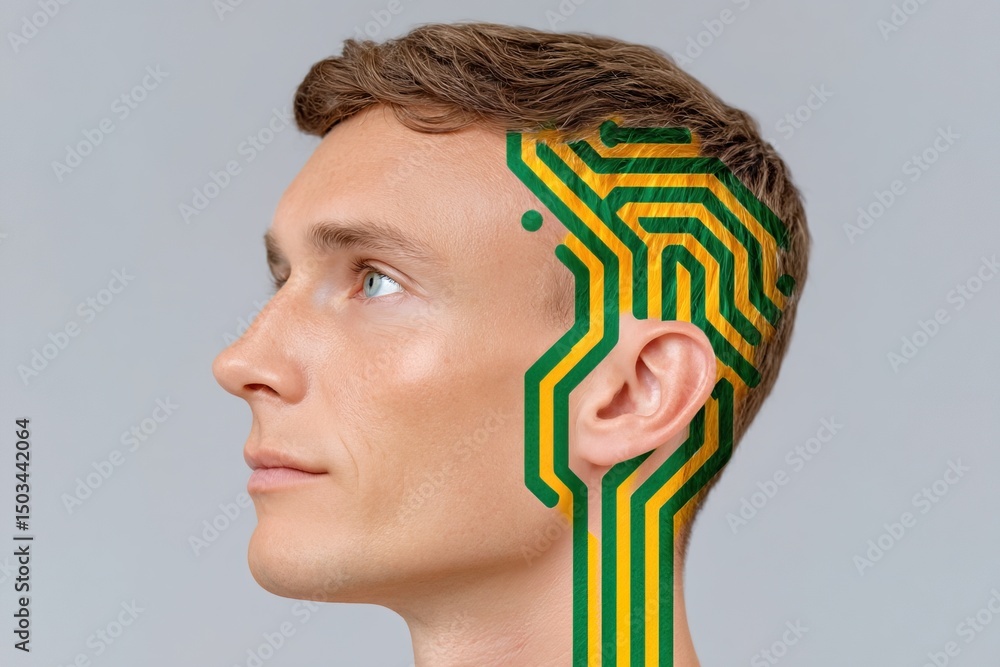 Poster human and technology merge in a creative digital art expression of connection