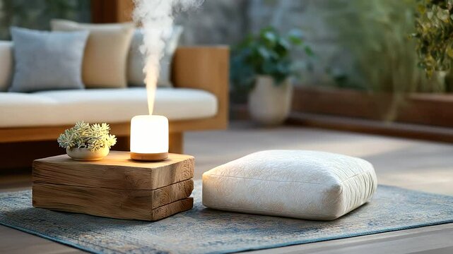 A tranquil living room corner for yoga and meditation practice
