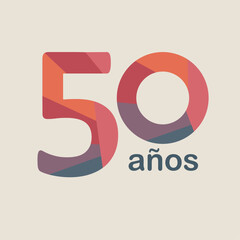 50 years años logo for events celebrations anniversary colorful geometric blue pink purple cheerful colors minimalist flat design spanish language