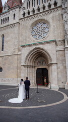 young couple is about to get marries in the cathedral 