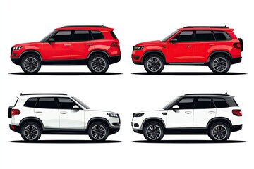 Naklejka premium Four side profile SUV illustrations, two red, two white