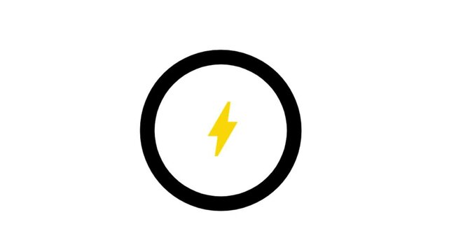 Power symbol animation icon, battery charging animation with loading circle, recharge icon, glowing battery with lightning bolt, energy storage, electrical power, renewable energy, tech interface
