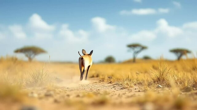  An aardvark running across the savannah with surprising speed, ears bouncing