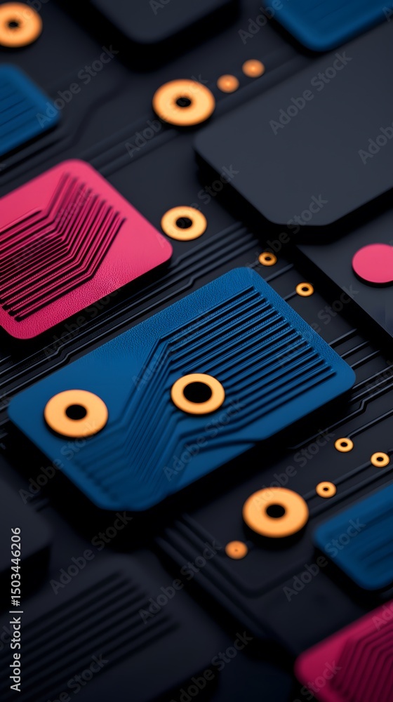 Poster abstract minimalist circuit line pattern with random terminals