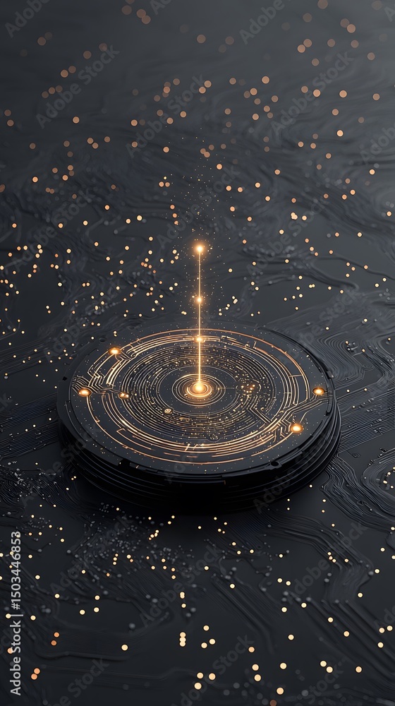 Poster abstract minimalist render of ai chip with concentric data