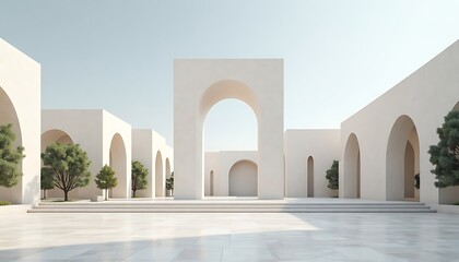 Obraz premium Minimalist Architecture with Arches and Trees