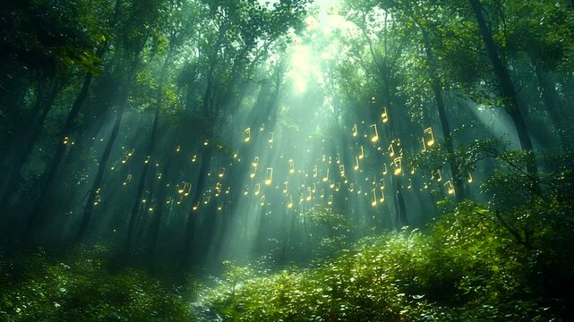 Enchanting forest with musical notes
