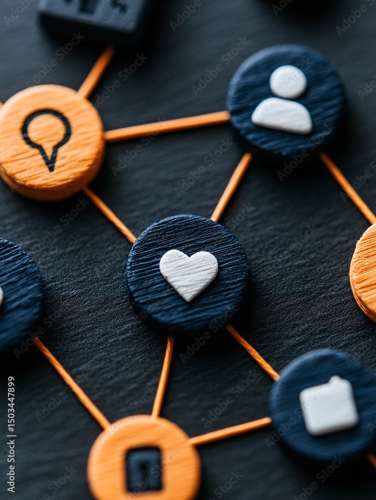 Poster abstract network connection visualization with heart icon