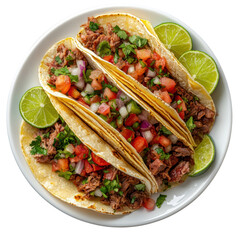 Delicious Tacos with Beef, Fresh Salsa, and Lime Wedges Served Hot Isolated on a Transparent Background
