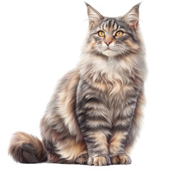 Obraz premium Majestic Maine Coon Cat with Beautiful Fur and Intense Eyes Isolated on a Transparent Background