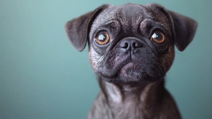 Adorable Pug Puppy Portrait Against Teal Background
