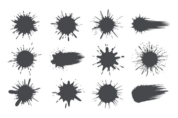 Twelve Ink Splatter Designs Isolated on White Background Vector Illustration