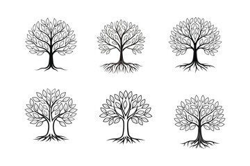 set of trees silhouettes