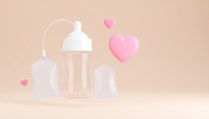 Care and Connection: Breast Pump and Milk Bags with Heart Symbol Showing Deep Bond Between Mother and Baby
