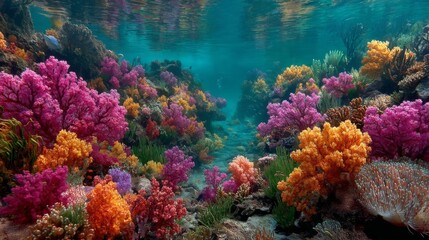 Naklejka premium Vibrant Coral Reef Underwater Scene