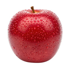 Single red apple with water droplets on black background