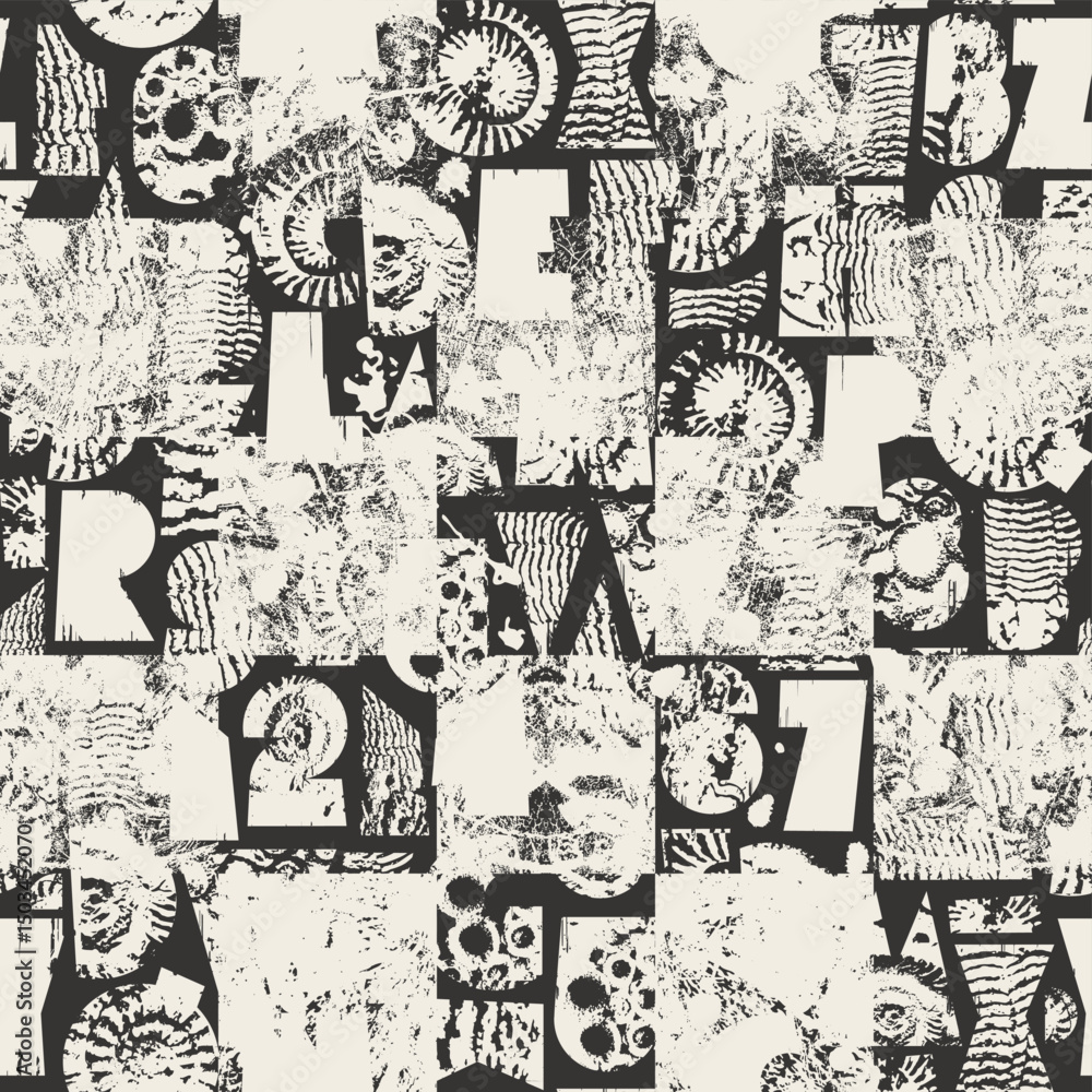 Poster abstract vector seamless background pattern with simple, thick font, consisting of geometric shapes 
