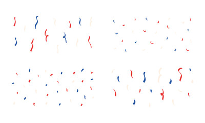 Set of Red Blue and White Confetti Elements in Various Shapes for 4th of July and Party Celebration Vector Illustration